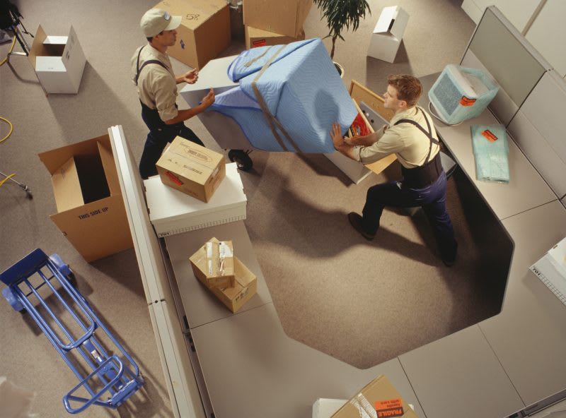 IT and facility relocation in progress inside a commercial office environment